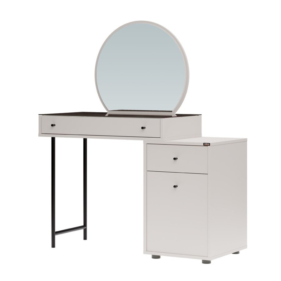 NORDVÄRK Tmu-712-Vv-1 sminkebord, med speil, 1 dr, 1 hylle, 2 skuffer - glass og melamin (108x47)