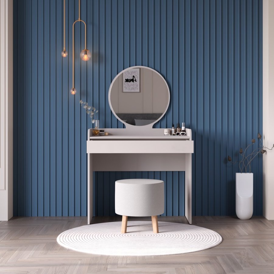 NORDVÄRK Tmu-701-Vv-1 sminkebord, m. speil, 1 skuff - melamin (90x47)