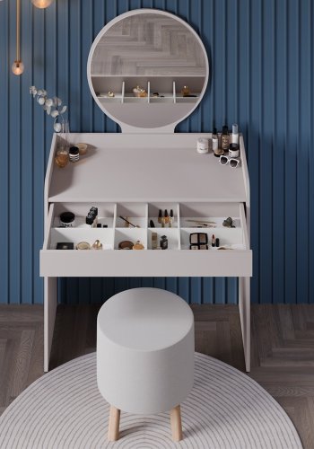 NORDVÄRK Tmu-701-Vv-1 sminkebord, m. speil, 1 skuff - melamin (90x47)