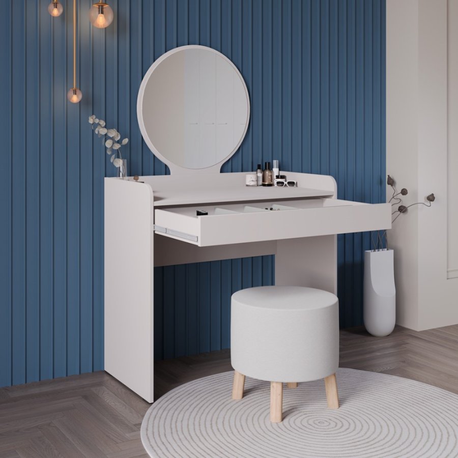 NORDVÄRK Tmu-701-Vv-1 sminkebord, m. speil, 1 skuff - melamin (90x47)