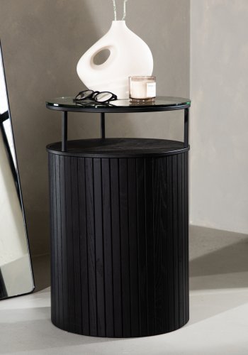 VENTURE DESIGN Bovall sidebord, rundt - klart glass og svart metall/asketre (37)