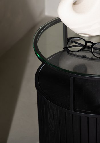 VENTURE DESIGN Bovall sidebord, rundt - klart glass og svart metall/asketre (37)