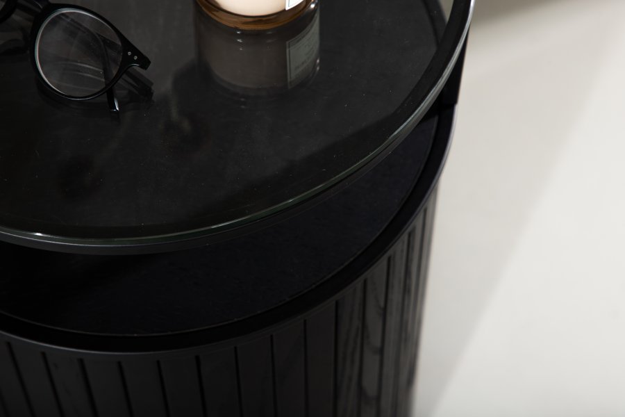 VENTURE DESIGN Bovall sidebord, rundt - klart glass og svart metall/asketre (37)