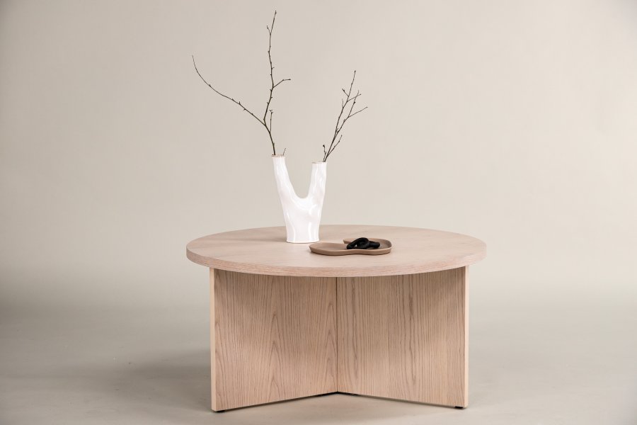 VIND KOLLEKSJON Salt Stort salongbord, rundt - hvitkalket finer (65)