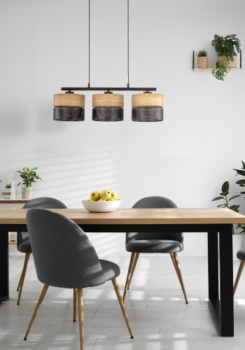 TK Nicol loftlampe, m. 3 skjermer - naturfiner og sort PVC-folie/metall