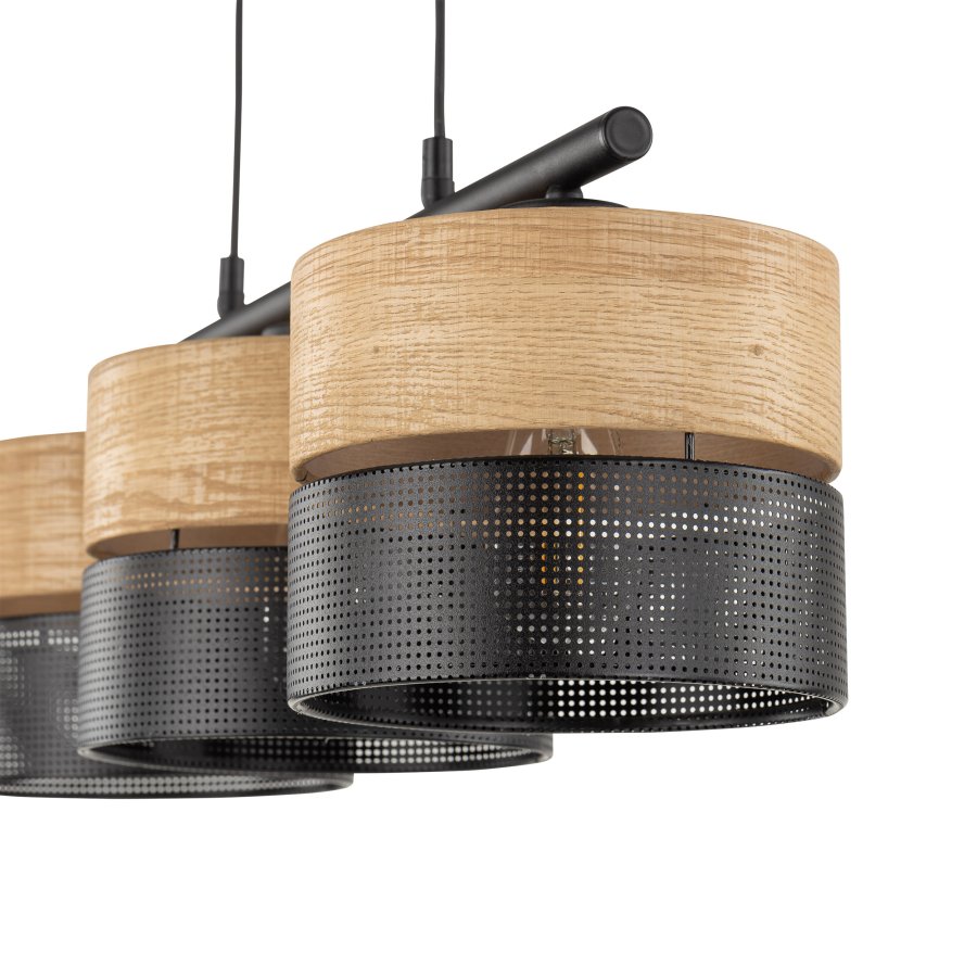 TK Nicol loftlampe, m. 3 skjermer - naturfiner og sort PVC-folie/metall