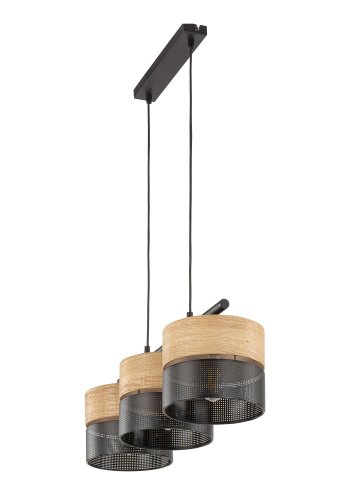 TK Nicol loftlampe, m. 3 skjermer - naturfiner og sort PVC-folie/metall