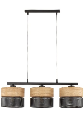 TK Nicol loftlampe, m. 3 skjermer - naturfiner og sort PVC-folie/metall