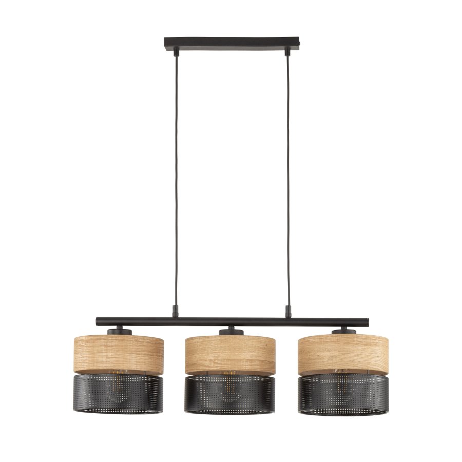 TK Nicol loftlampe, m. 3 skjermer - naturfiner og sort PVC-folie/metall