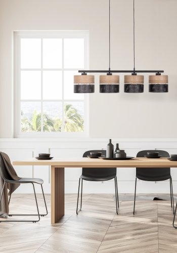 TK Nicol loftlampe, m. 4 skjermer - naturfiner og sort PVC-folie/metall