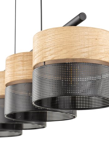 TK Nicol loftlampe, m. 4 skjermer - naturfiner og sort PVC-folie/metall