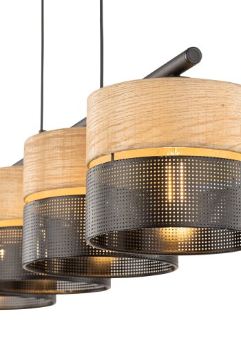 TK Nicol loftlampe, m. 4 skjermer - naturfiner og sort PVC-folie/metall