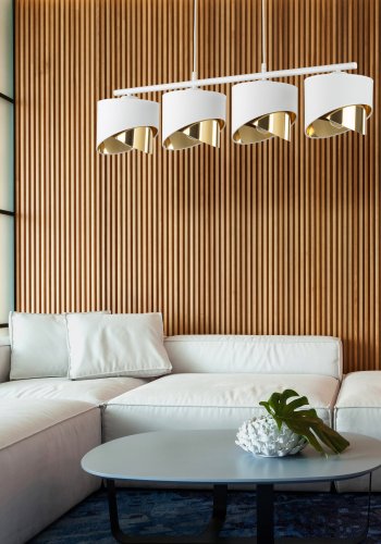 TK Grant loftlampe, m. 4 skrme - hvid stof og guld folie