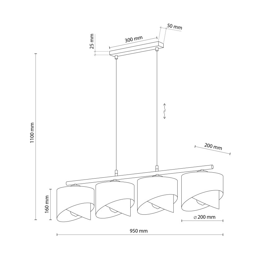 TK Grant loftlampe, m. 4 skrme - hvid stof og guld folie