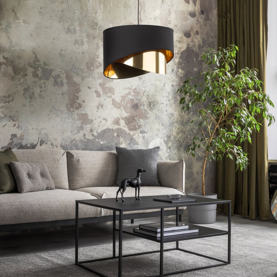 TK Grant taklampa - svart tyg och guldfolie