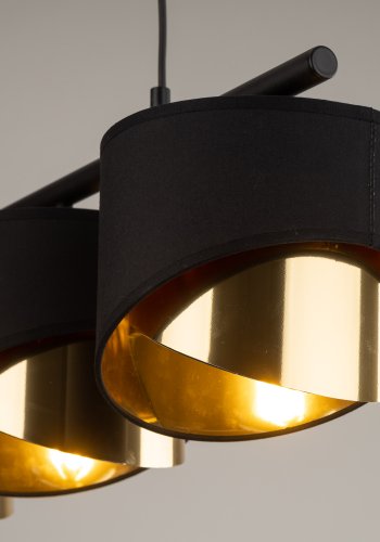 TK Grant loftlampe, m. 3 skrme - sort stof og guld folie