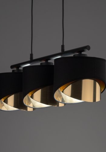 TK Grant loftlampe, m. 3 skrme - sort stof og guld folie