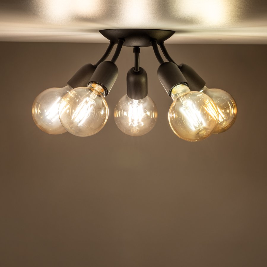 TK Rubio taklampe, med plass til 5 prer - sort metall