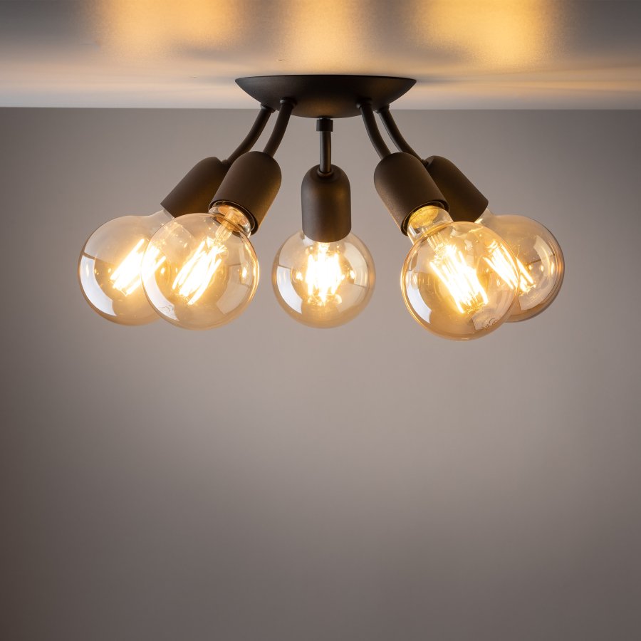 TK Rubio taklampe, med plass til 5 prer - sort metall