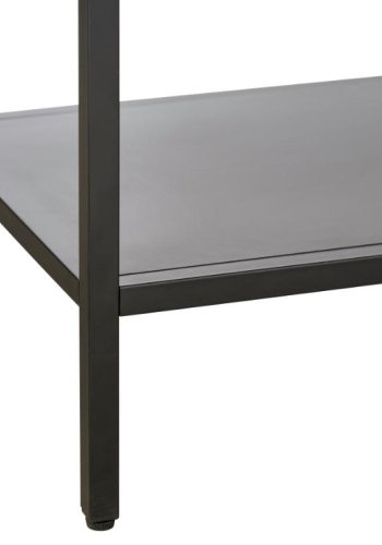 Carmel sknk, hje ben, m. 3 lger og 1 hylde - glas og sort metal