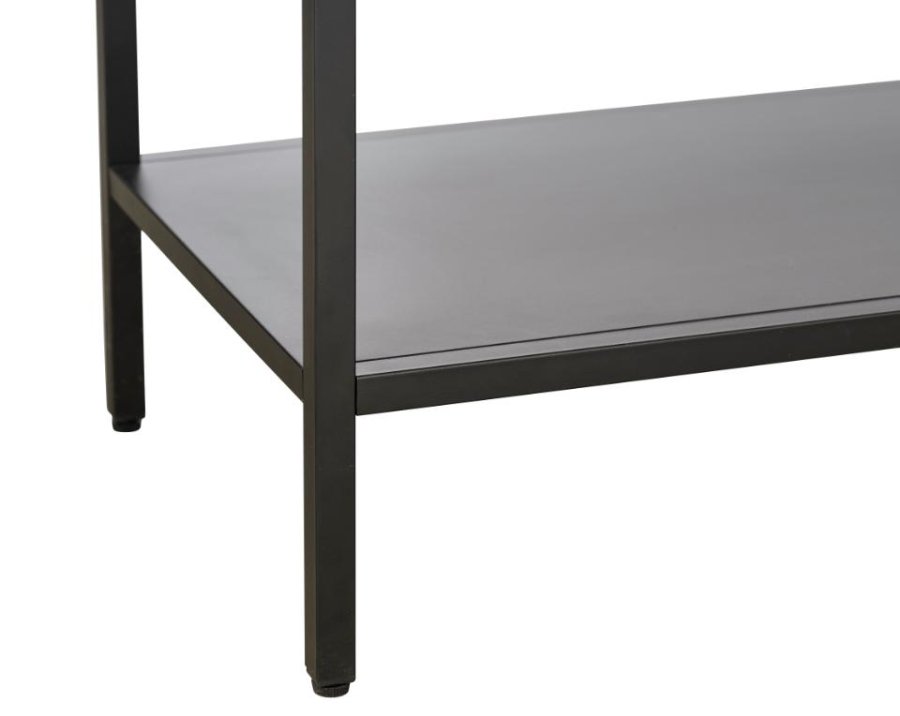 Carmel sknk, hje ben, m. 3 lger og 1 hylde - glas og sort metal