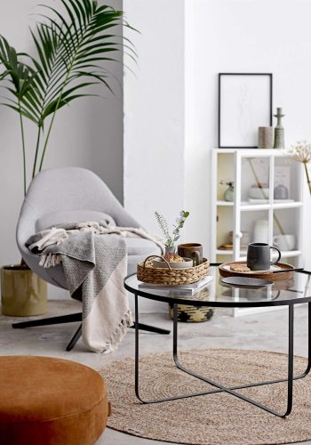 BLOOMINGVILLE Harper Couchtisch - Klarglas/Schwarzes Eisen, rund (80)