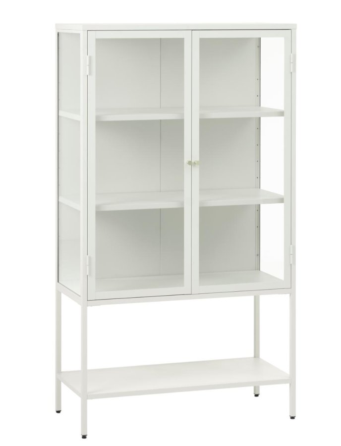 Carmel skab, hje ben, m. 2 lger og 3 hylder - glas og greige metal (H:160)