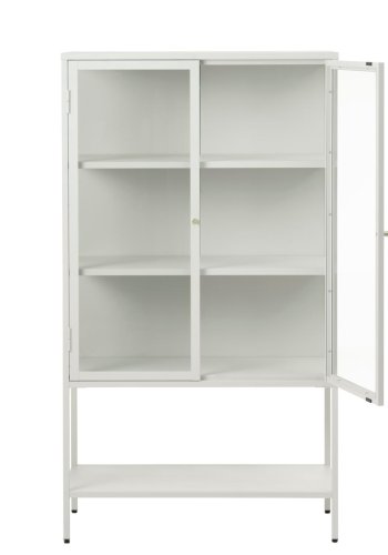 Carmel skab, hje ben, m. 2 lger og 3 hylder - glas og greige metal (H:160)