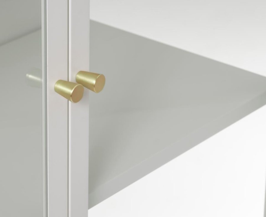 Carmel skab, hje ben, m. 2 lger og 3 hylder - glas og greige metal (H:160)