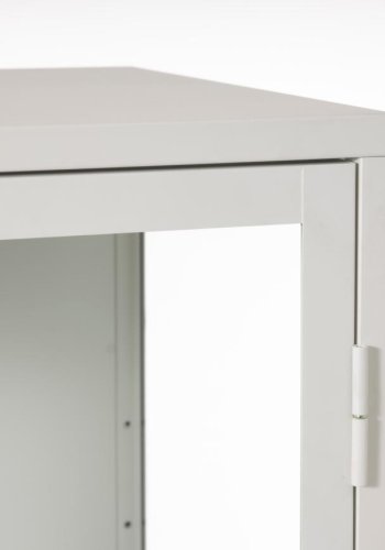 Carmel skab, hje ben, m. 2 lger og 3 hylder - glas og greige metal (H:160)