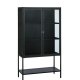 Carmel skab, hje ben, m. 2 lger og 3 hylder - glas og sort metal (H:160)