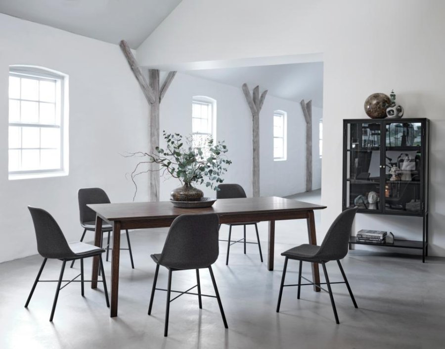 Carmel skab, hje ben, m. 2 lger og 3 hylder - glas og sort metal (H:160)