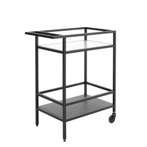 Bronco rullebord, m. 1 hylde - riflet glas og sort metal (70x42)