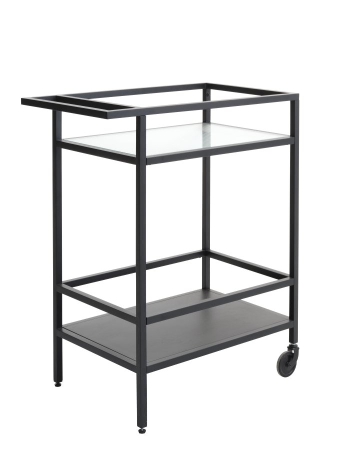 Bronco Servierwagen, mit 1 Ablage - geriffeltes Glas und schwarzes Metall (70x42)