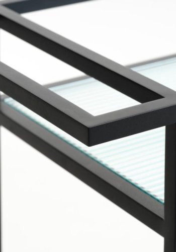 Bronco Servierwagen, mit 1 Ablage - geriffeltes Glas und schwarzes Metall (70x42)