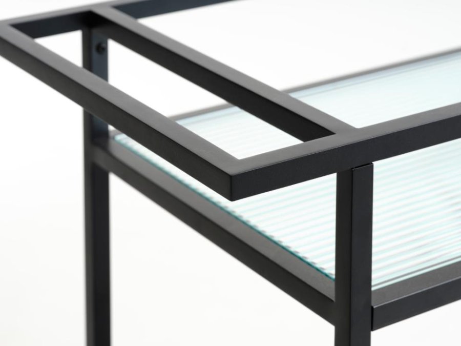 Bronco Servierwagen, mit 1 Ablage - geriffeltes Glas und schwarzes Metall (70x42)