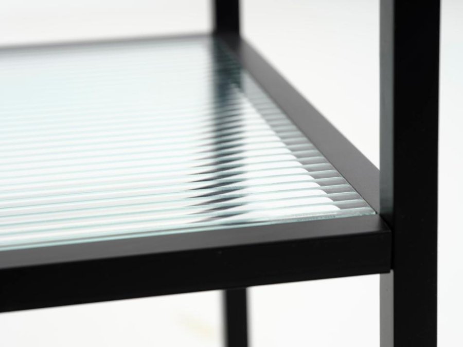 Bronco Servierwagen, mit 1 Ablage - geriffeltes Glas und schwarzes Metall (70x42)