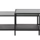 Bronco Nest Couchtisch, mit 1 Ablage – geriffeltes Glas und schwarzes Metall (60-90x60-45)
