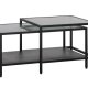 Bronco Nest Couchtisch, mit 1 Ablage – geriffeltes Glas und schwarzes Metall (60-90x60-45)