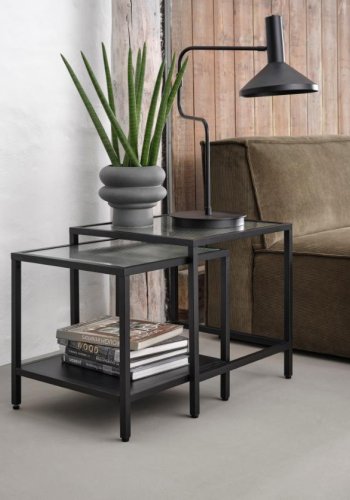 Bronco sidebord, m. 1 hylle - riflet glass og svart metall (50-45x50-45)