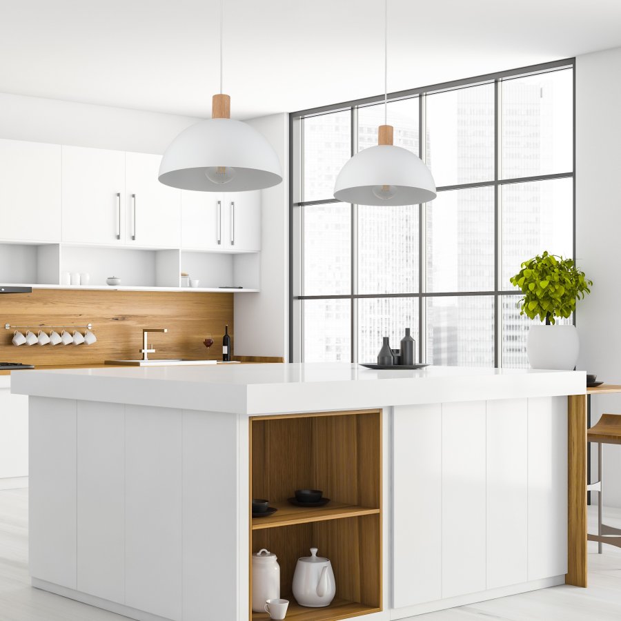 TK Oslo taklampe - hvit metall og tre