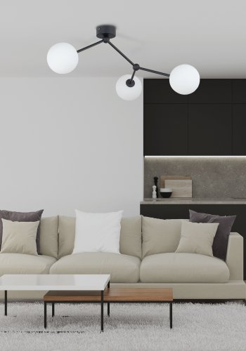 TK Fairy loftlampe, m. 3 skjermer - glass og sort metall