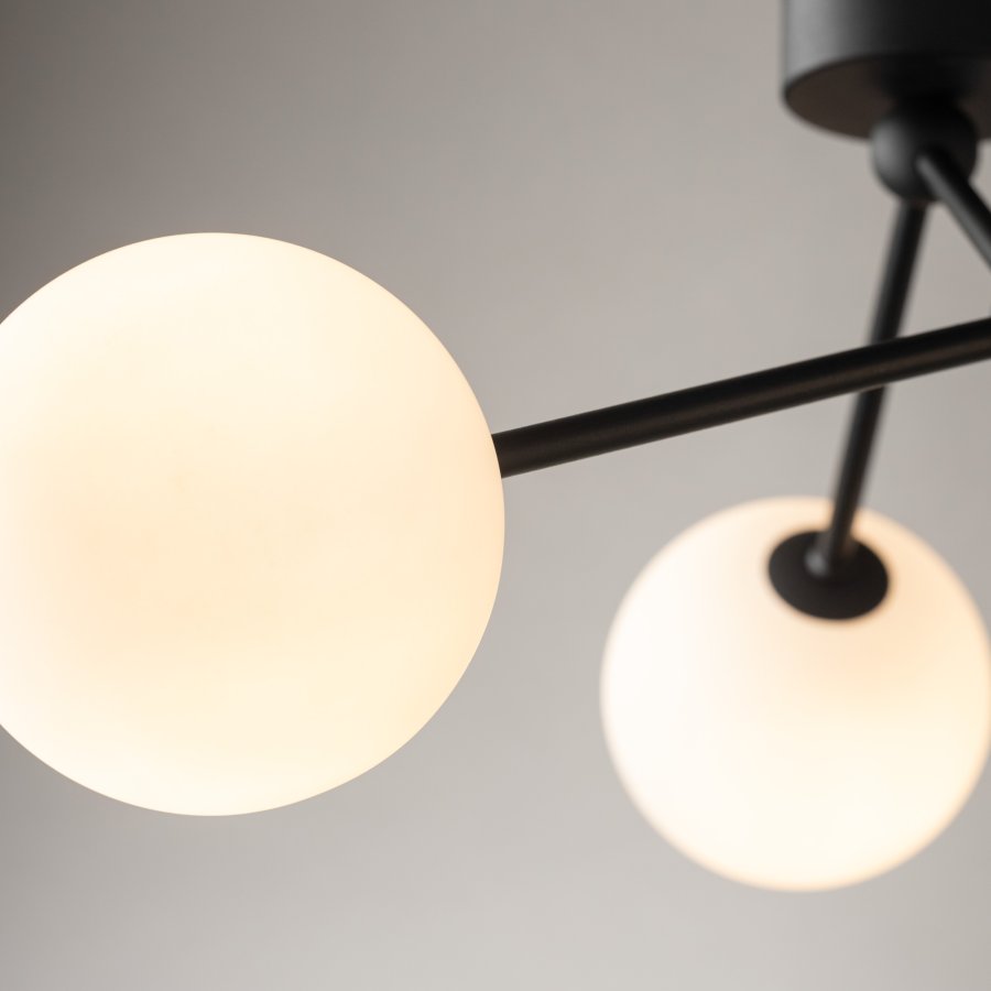 TK Fairy loftlampe, m. 3 skjermer - glass og sort metall