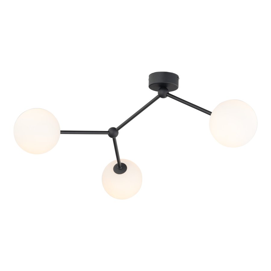 TK Fairy loftlampe, m. 3 skjermer - glass og sort metall