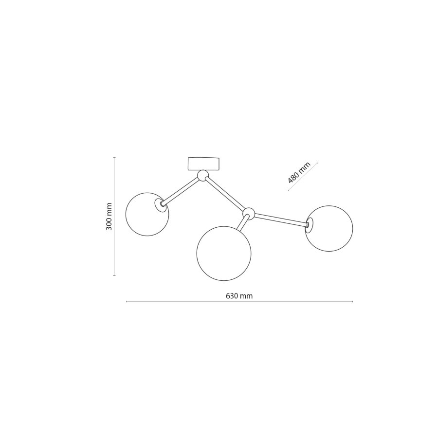TK Fairy loftlampe, m. 3 skjermer - glass og sort metall
