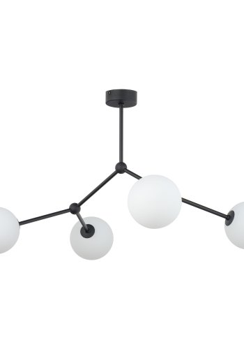 TK Felsort loftlampe, m. 4 skrme - hvid glas og sort metal