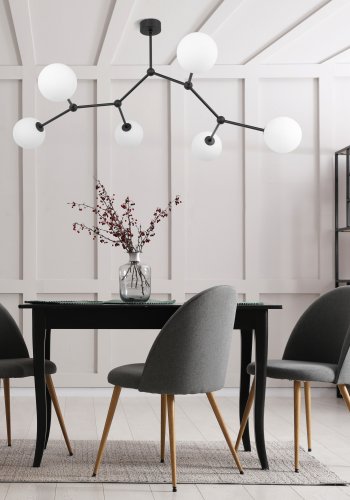 TK Felblack taklampe, m. 6 skjermer - hvitt glass og sort metall