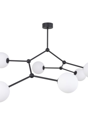 TK Felblack taklampe, m. 6 skjermer - hvitt glass og sort metall