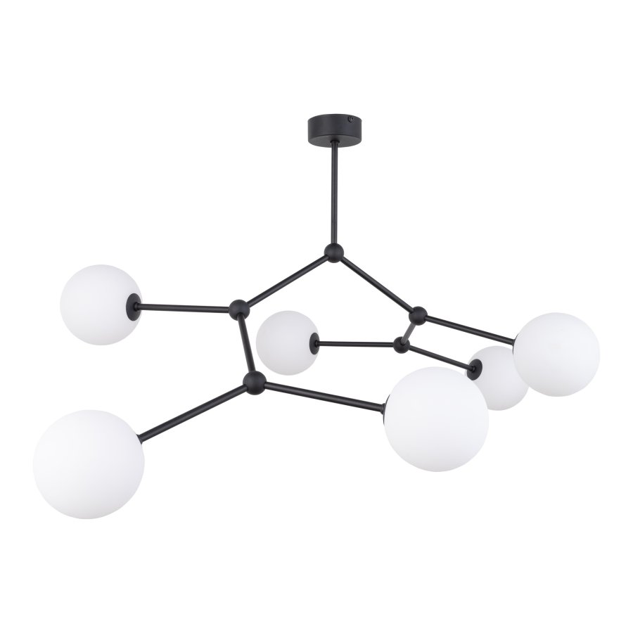 TK Felblack taklampe, m. 6 skjermer - hvitt glass og sort metall