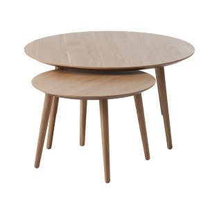 Adda soffbord, runt - naturlig ekfanér och lamellek (set om 2)